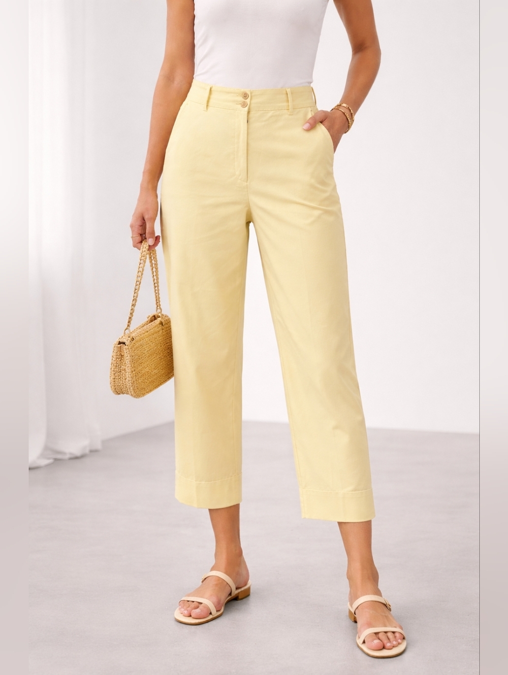 NWT Ann Taylor Curvy Fit High Rise Bright Yellow Cropped Pants Womens 12